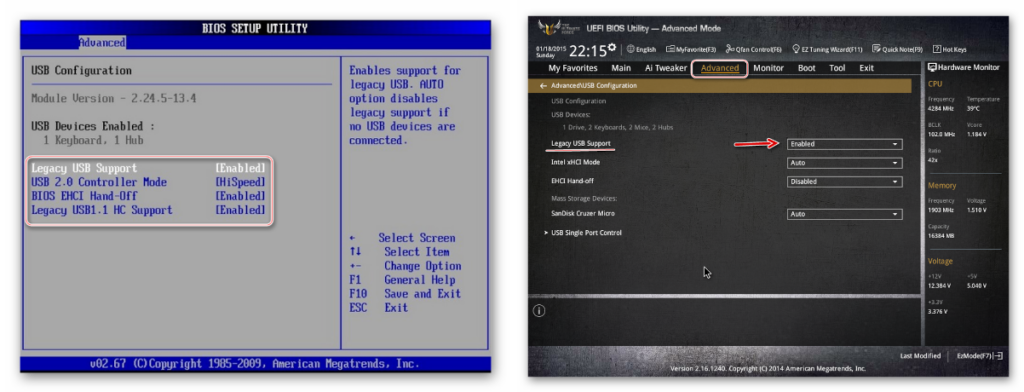 Меню настройки BIOS/UEFI материнской платы с выделенным пунктом выбора режима загрузки (UEFI/Legacy)