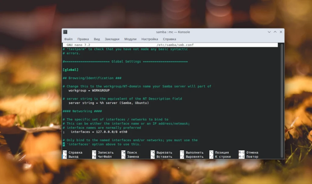 Пример настройки файла конфигурации Samba smb.conf для общего доступа
