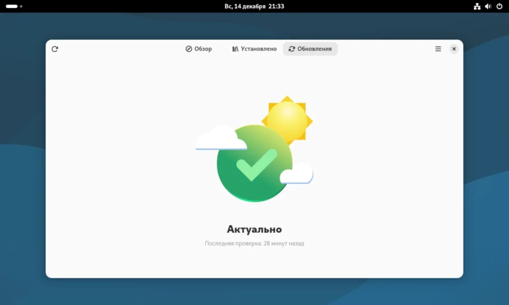 Экран управления обновлениями в центре приложений GNOME Software в Debian 13.2