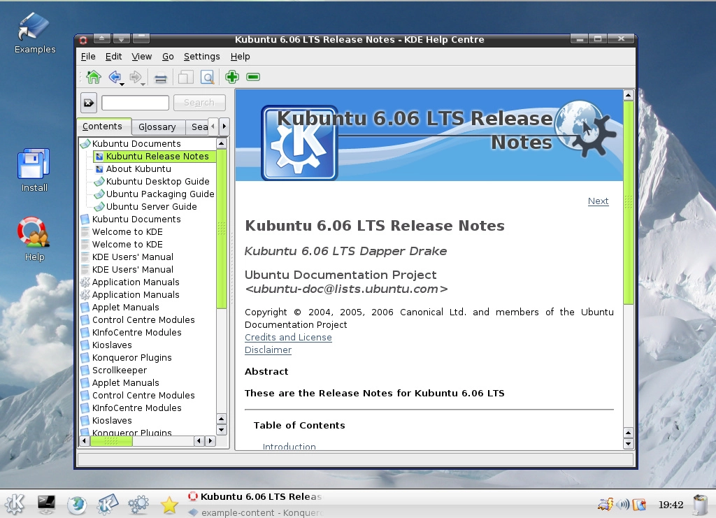 Скриншот рабочего стола первой версии Linux Mint 1.0 Ada