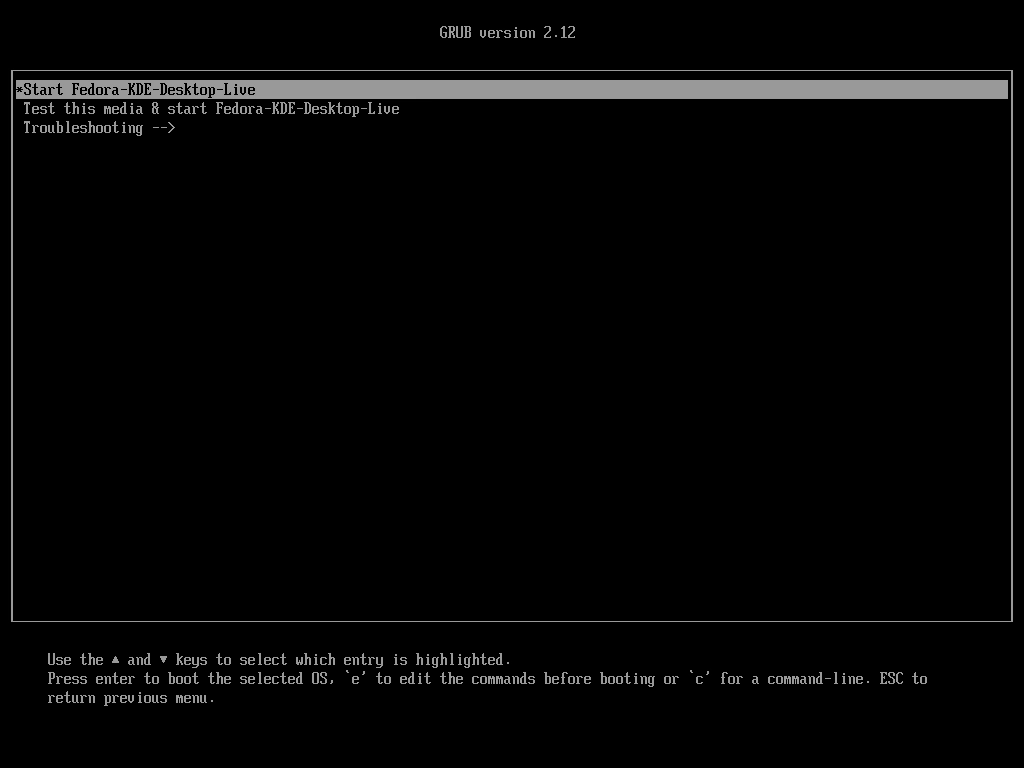 Меню установщика Fedora KDE Desktop