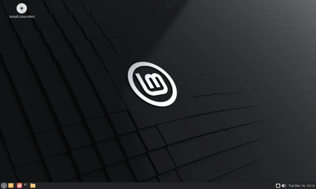 Рабочий стол Linux Mint в Live-режиме с крупной иконкой «Install Linux Mint 22.2»