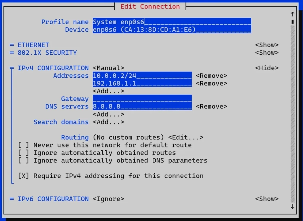 Настройка сети в Rocky Linux 10 через инструмент nmtui (текстовый пользовательский интерфейс NetworkManager)