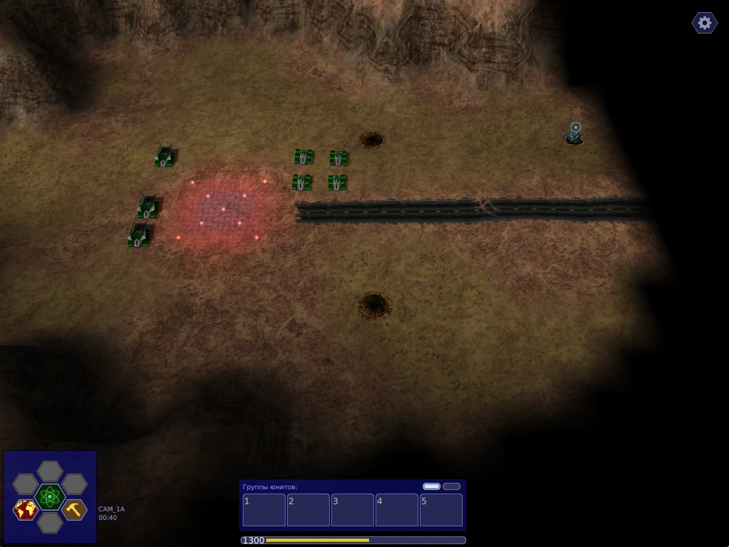 Постапокалиптический ландшафт и база игрока в стратегии Warzone 2100 для Linux