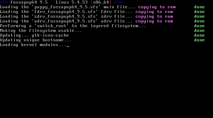 Процесс загрузки Puppy Linux с флешки, копирование в ОЗУ