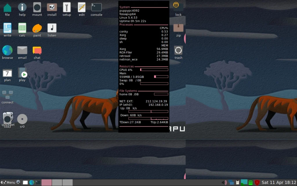 Рабочий стол Puppy Linux на старом нетбуке с низким потреблением ОЗУ