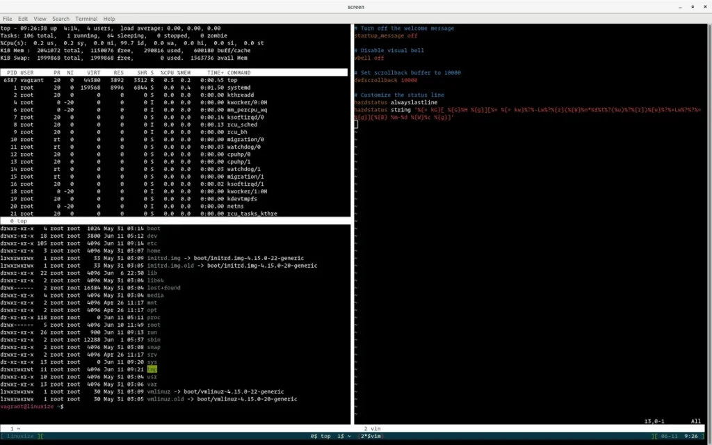 Несколько окон GNU Screen в одном терминале Linux с переключением между ними