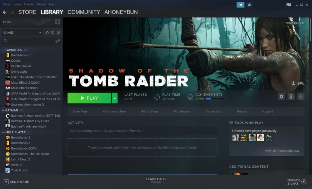 Библиотека Steam с играми, запущенными через Proton на Pop!_OS