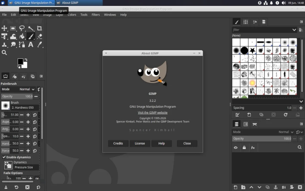 Интерфейс GIMP 3.2.2, запущенный в Xubuntu 26.04